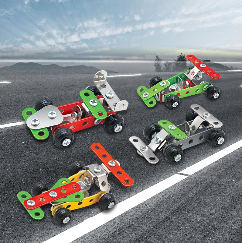 metal construction toys metal educational toys meccano sets erector sets metal building model STEM kit DIY toy mini assembly racing cars wholesale